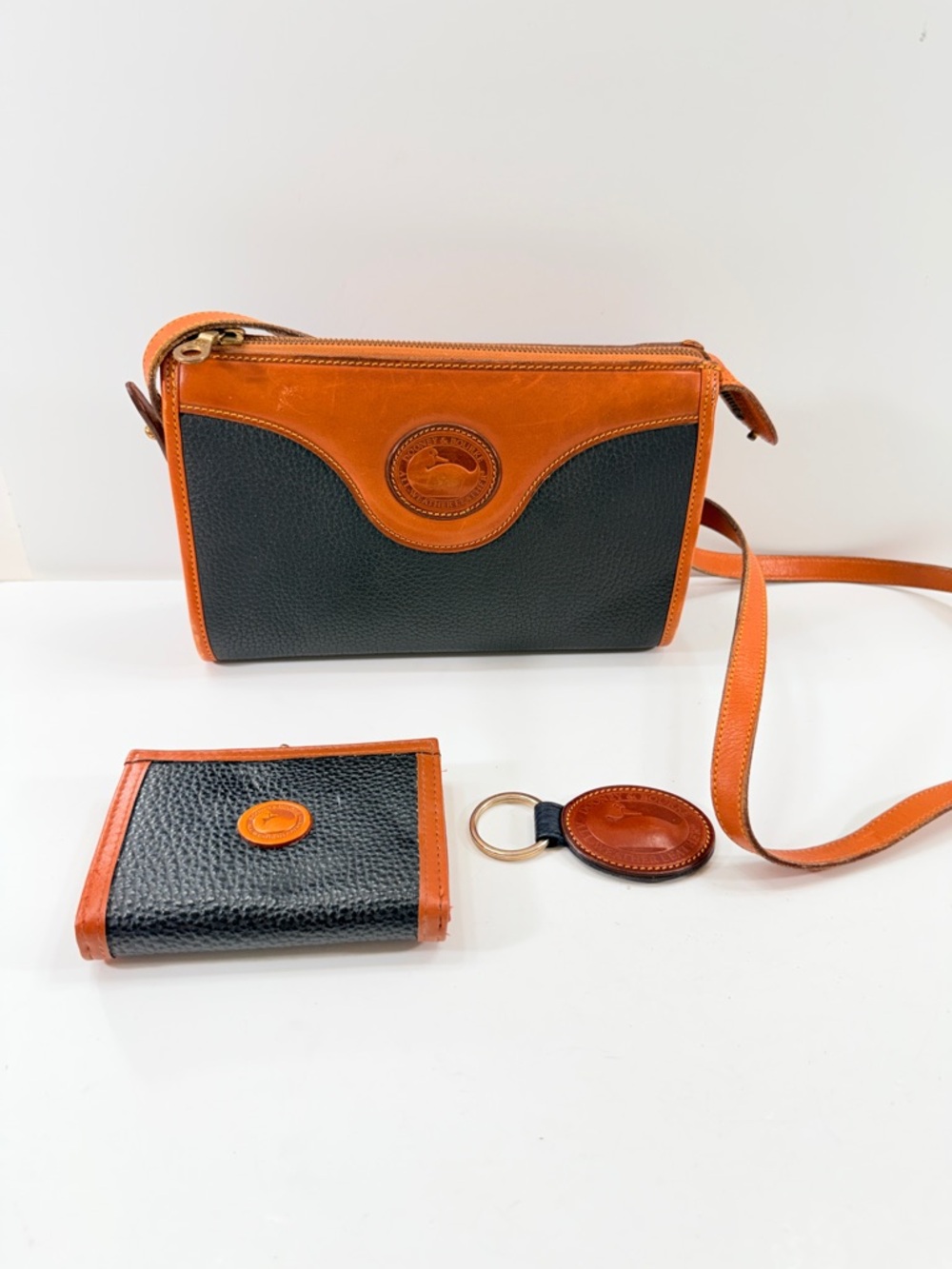 90s Dooney & Bourke‎ Crossbody Bag, Wallet, Key Fob Set, All-Weather Leather Vtg